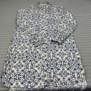 Marina Kaneva Shirt Dress Womens UK 16 White Blue Floral Button Long Sleeve